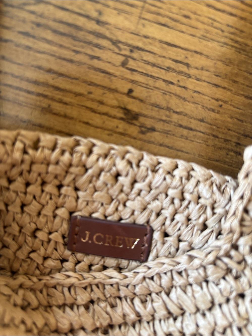 J. Crew Natural Straw Shoulder Bag with Brown Handle - Picture 2 of 3